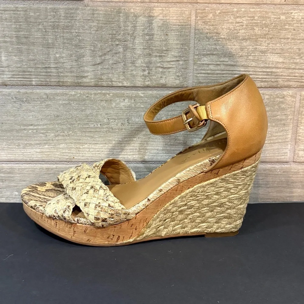 Cole Haan Leather Snake‎ Skin Espadrille Platform Wedge Sandals Size 8B